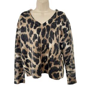 Young Fabulous And Broke Women's Sz M/L V Neck Leopard Print Fuzzy Sweater